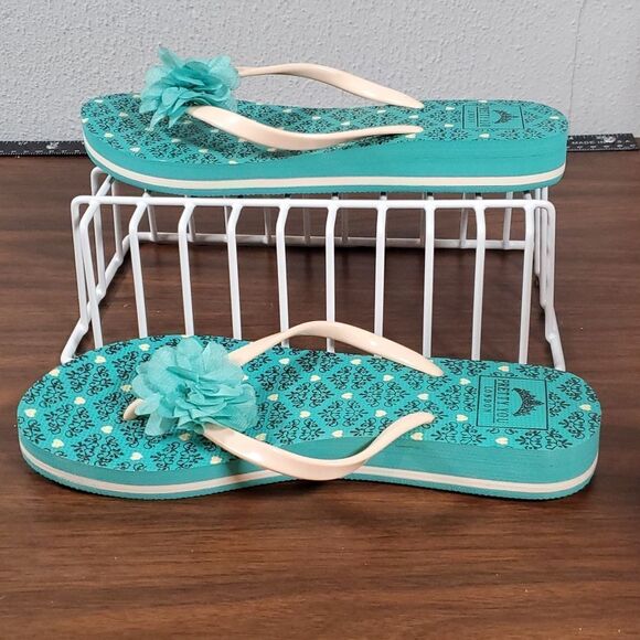 NEW NWT Pretty You London Tessa Flower Flip Flops Thongs XL 9½ - 10½‎ Aqua Blue - Picture 6 of 9